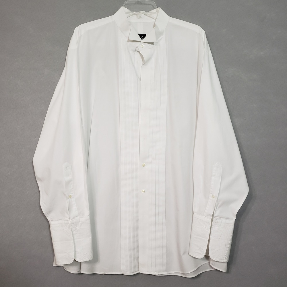 Jos. A. Bank Mens 18.5-35 Tuxedo Shirt White Wing Tip Pleated French Cuff Formal
